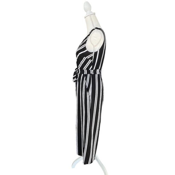 Ann Taylor Black & White Striped Tie Waist Wide Leg Cropped Jumpsuit | Size S - Picture 5 of 9